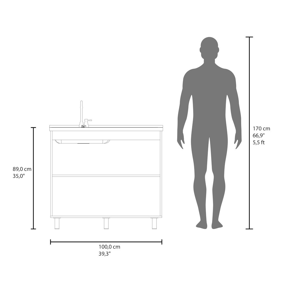 Gold Utility Sink Cabinet with 2 Doors and 3 Shelves, WHITE. Picture 7