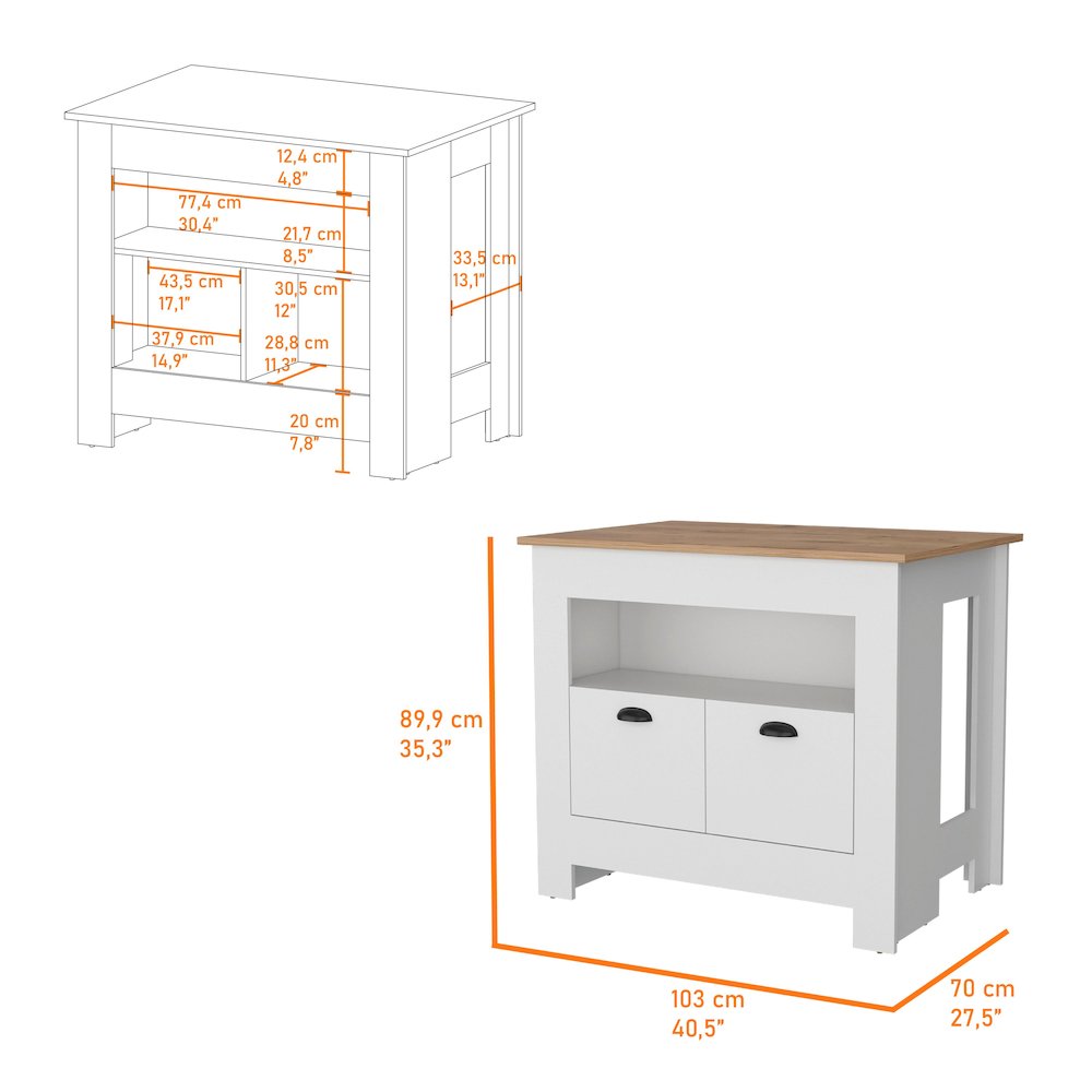 Theba Kitchen Island, whit  2 doors, 3 shelves. Picture 5