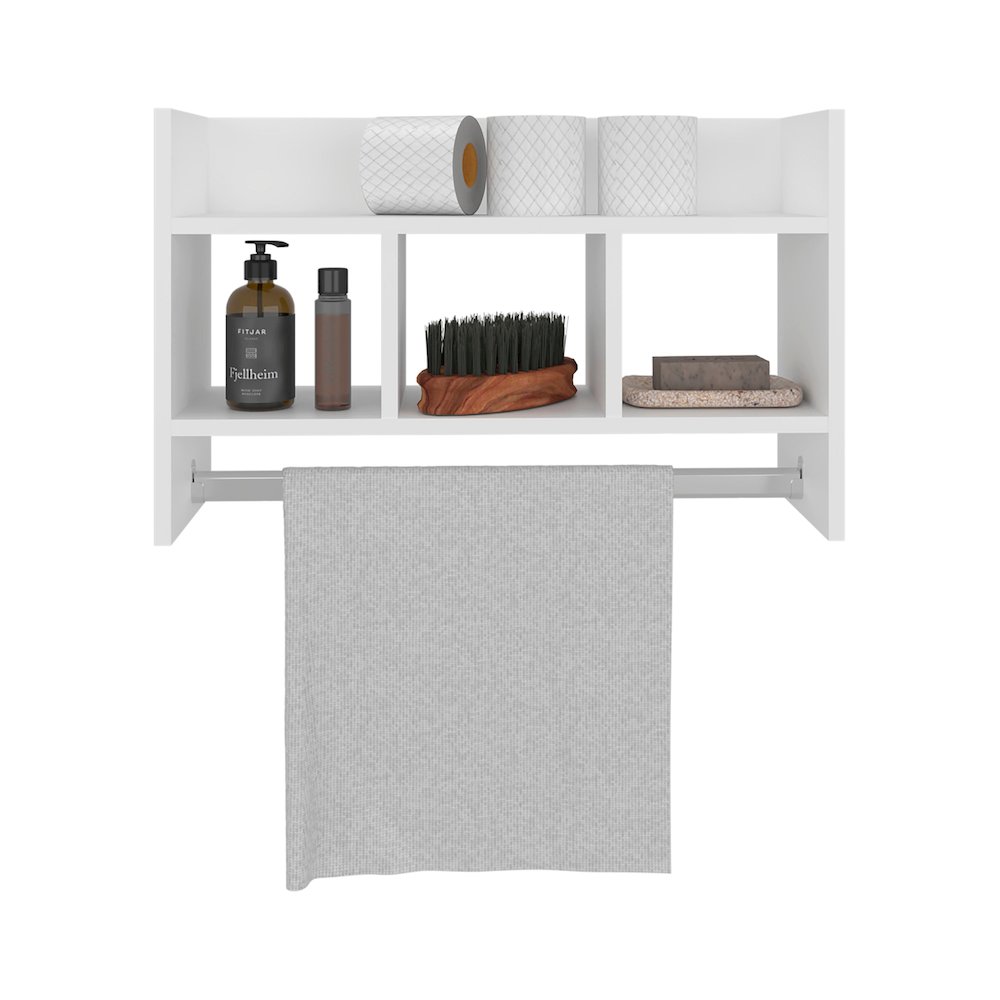 Bath Shelf with Towel Bar, Open Shelves, and Storage Space, White. Picture 2