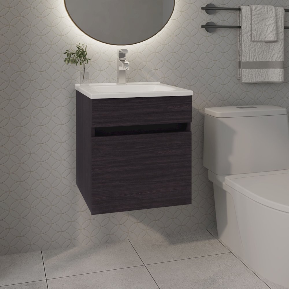 Belle Bathroom Floating Vanity with Sink, 1 Door, Wengue. Picture 4