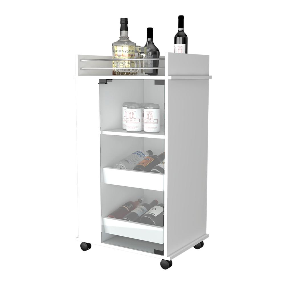 Lusk Bar Cart with 2-Bottle Holder Shelf, Glass Door and Casters. Picture 6