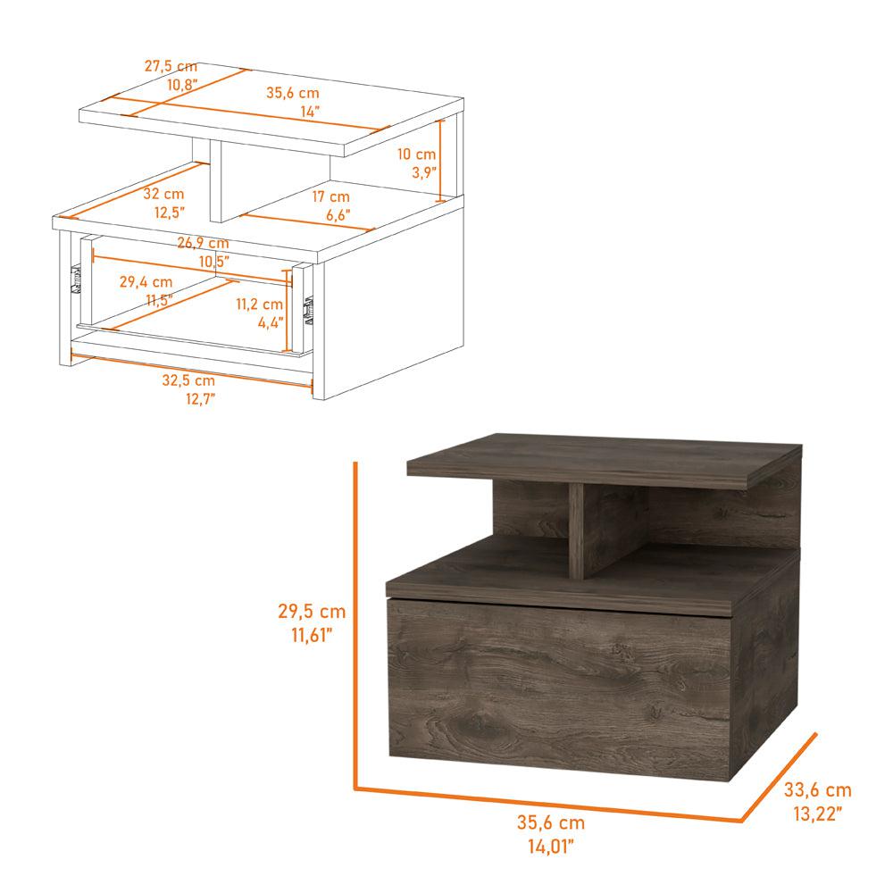 Augusta Floating Nightstand with 2-Tier Shelf and 1-Drawer. Picture 2