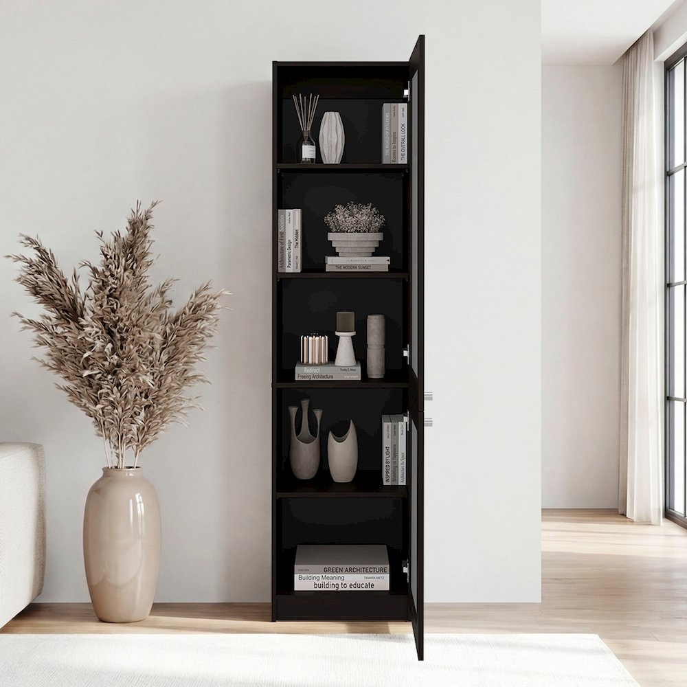Modern Storage Cabinet with 5 Shelves and Glass Front, Minimalist Design. Picture 4