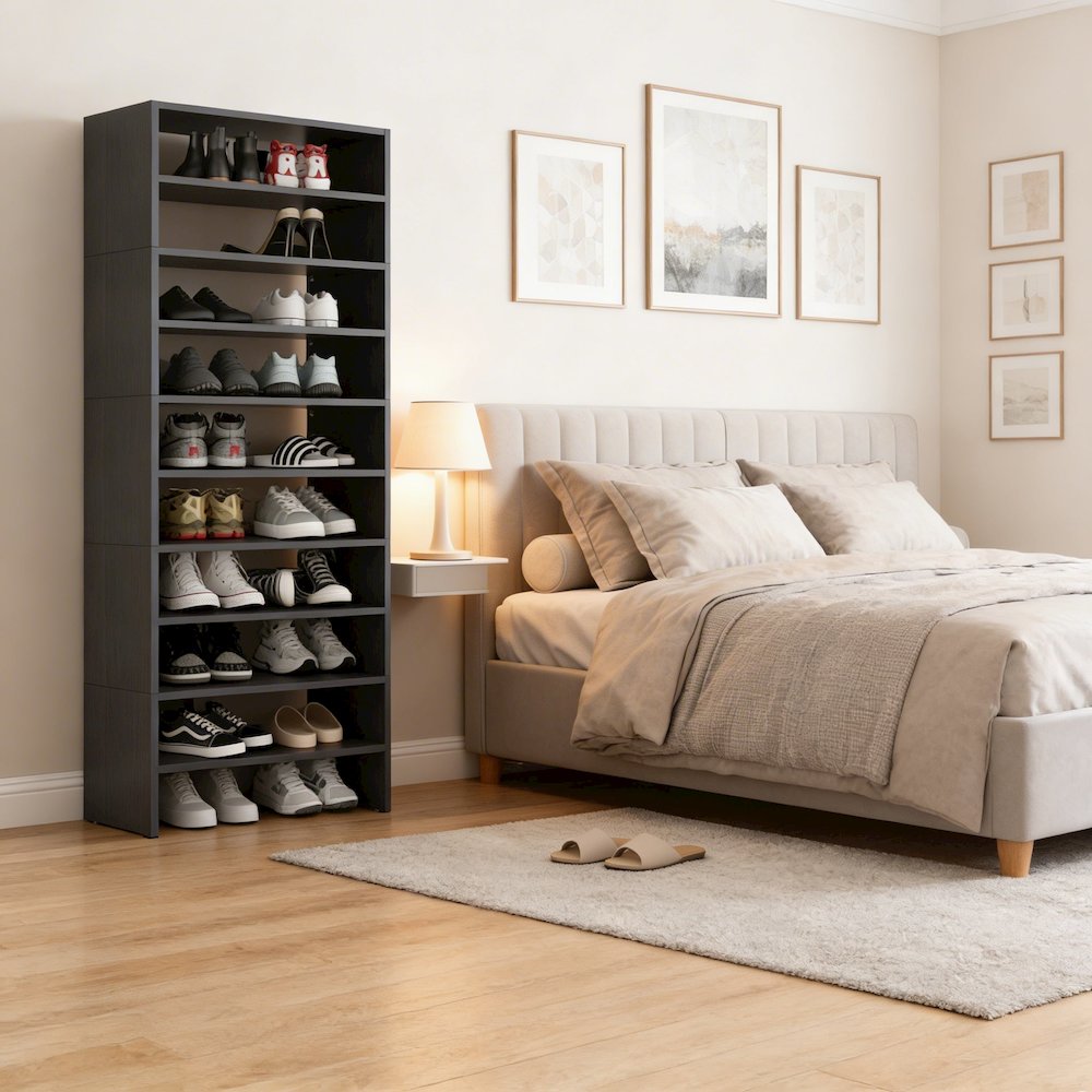 Houston Modern Shoe Rack Stylish Design for Bedroom and Hallway, Wengue. Picture 2