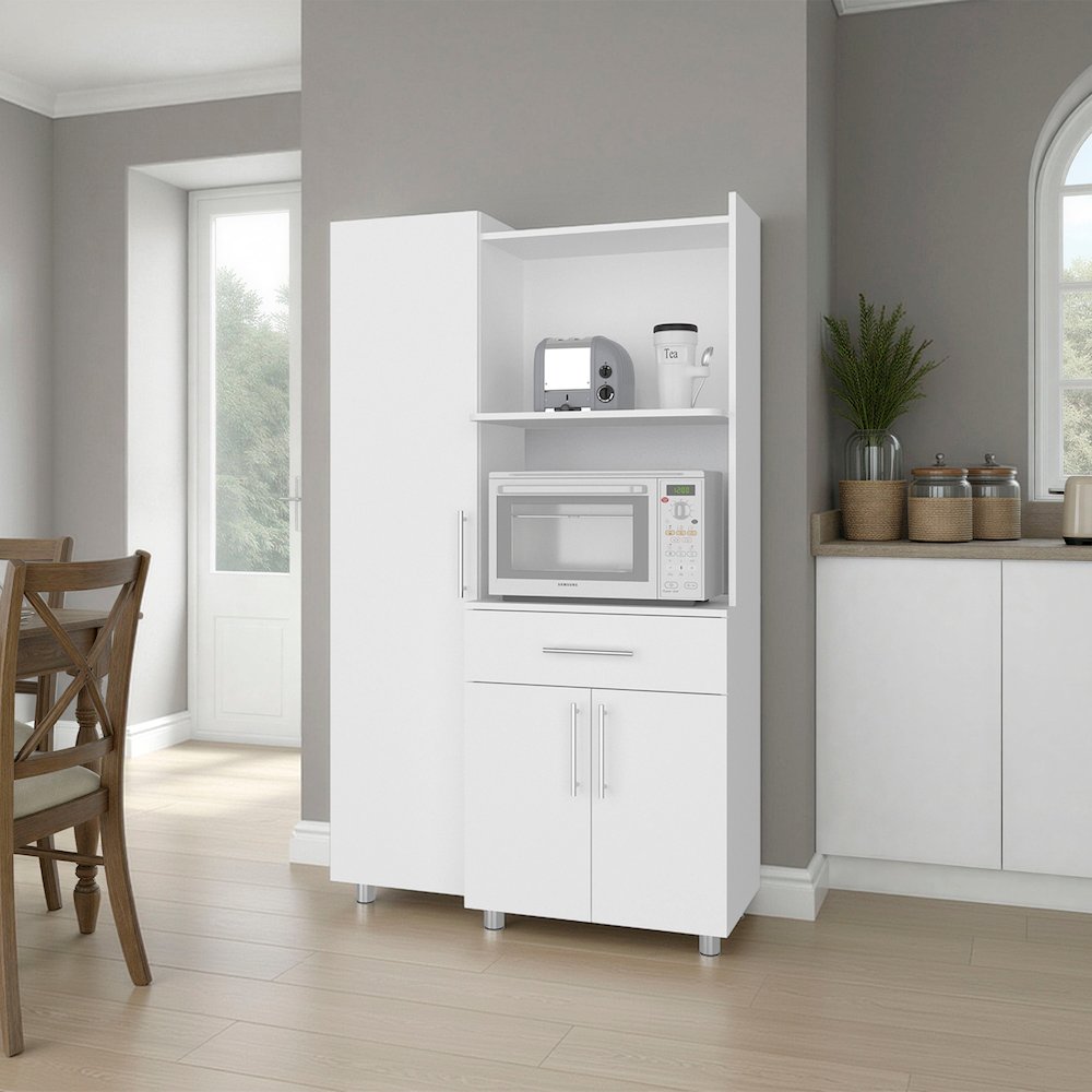 Soul Kitchen Storage Cabinet with Microwave Shelf, Drawer, and Open Compartments. Picture 2
