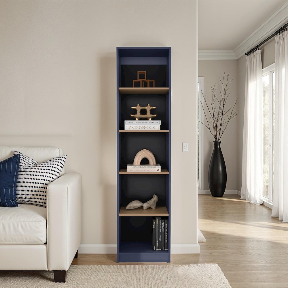 Beaver Balley Bookcase with Open Storage and 5 Shelves, Blue and Natural Oak. Picture 6