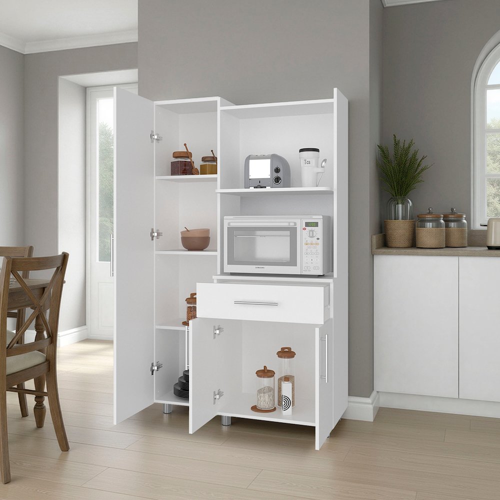 Soul Kitchen Storage Cabinet with Microwave Shelf, Drawer, and Open Compartments. Picture 4