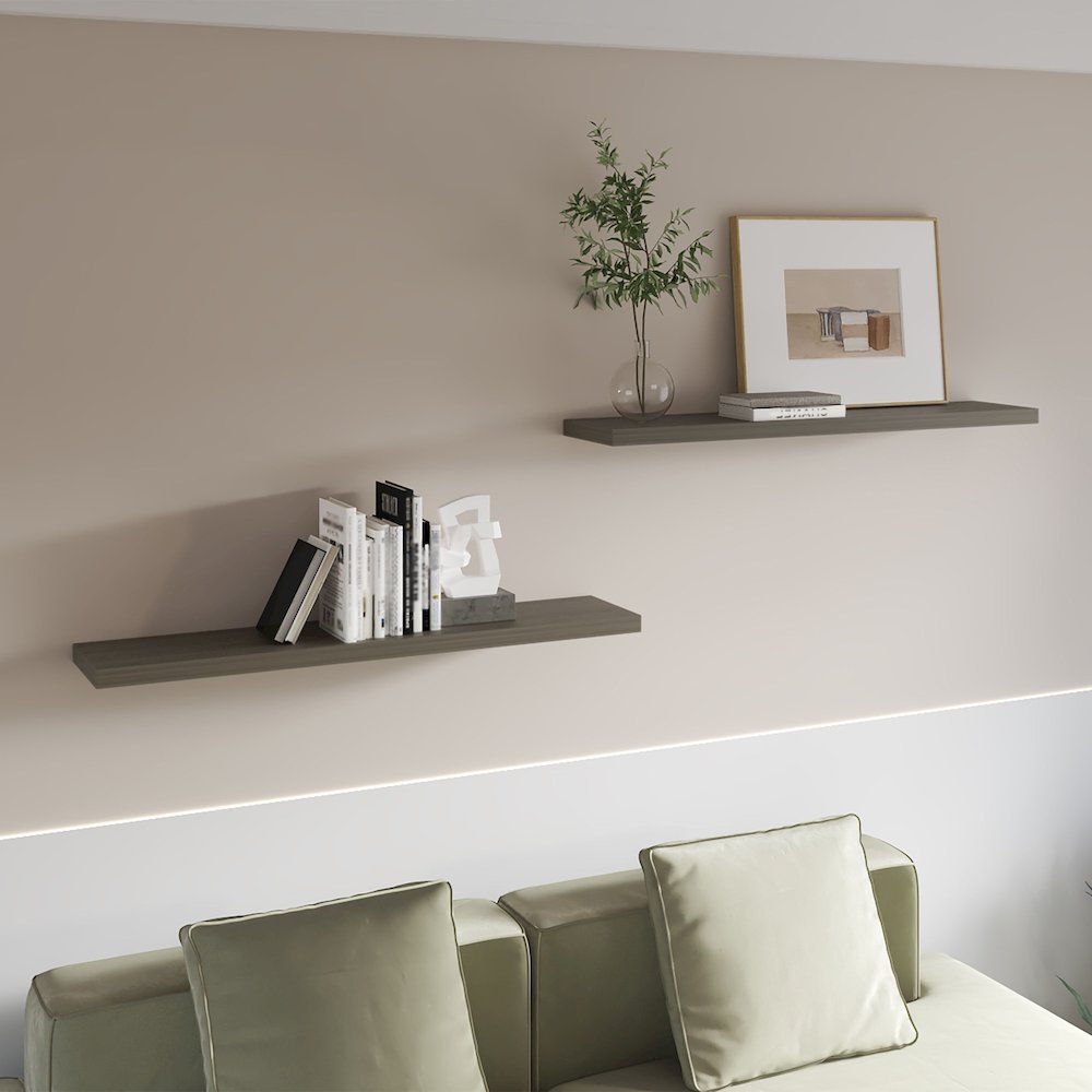 Greer Floating Shelf in Melamine x2,Smokey Oak. Picture 5