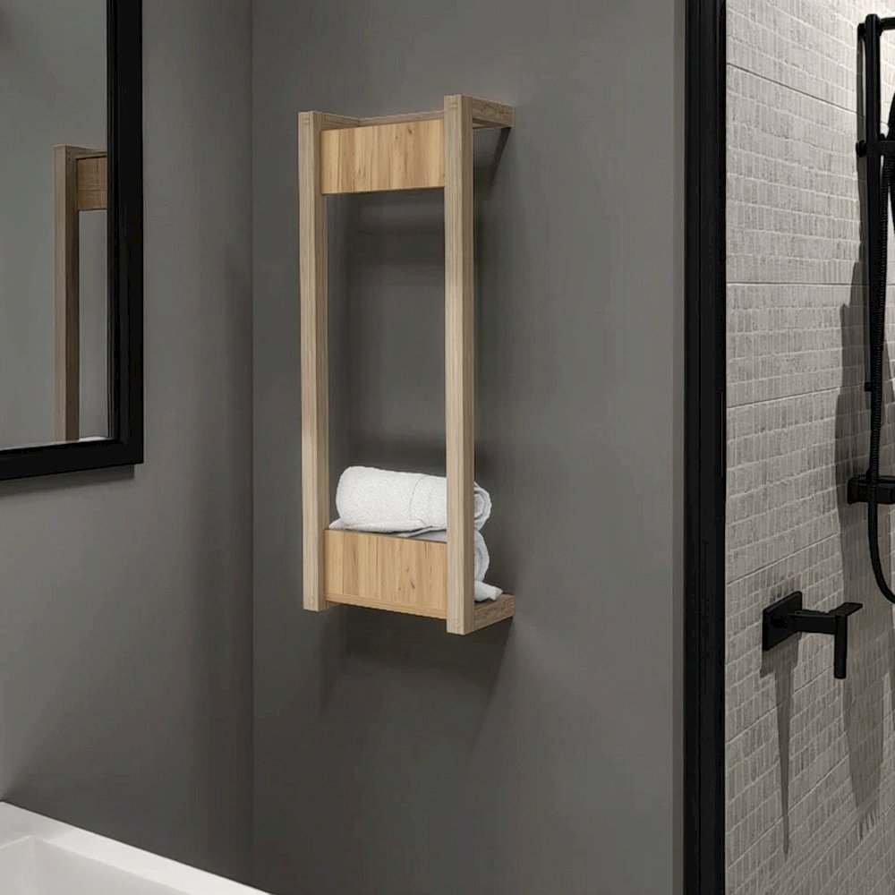 Towel Rack, wall-mounted design, open vertical frame, Natural Oak. Picture 7
