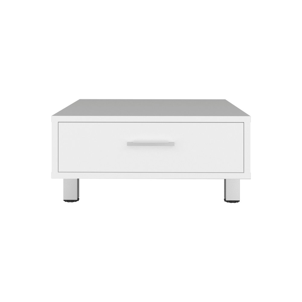Berd White Coffee Table with Drawer and Metal Legs, Compact Design, White. Picture 1