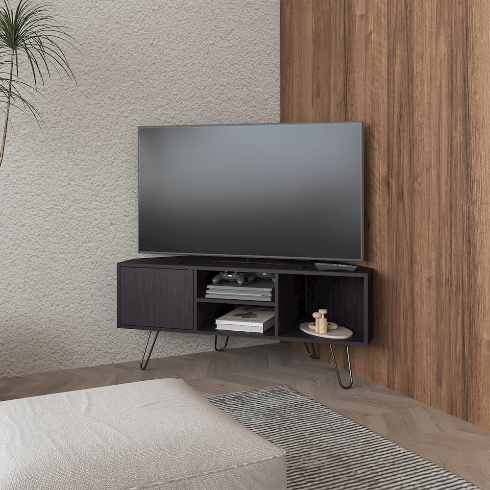 Fredonia Tv Stand 65" with a Door and Open Storage, Wengue. Picture 4