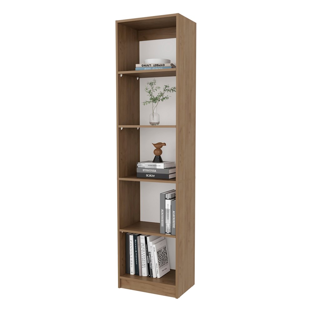 Beaver Balley Bookcase with Open Storage and 5 Shelves, Natural Oak and White. Picture 4