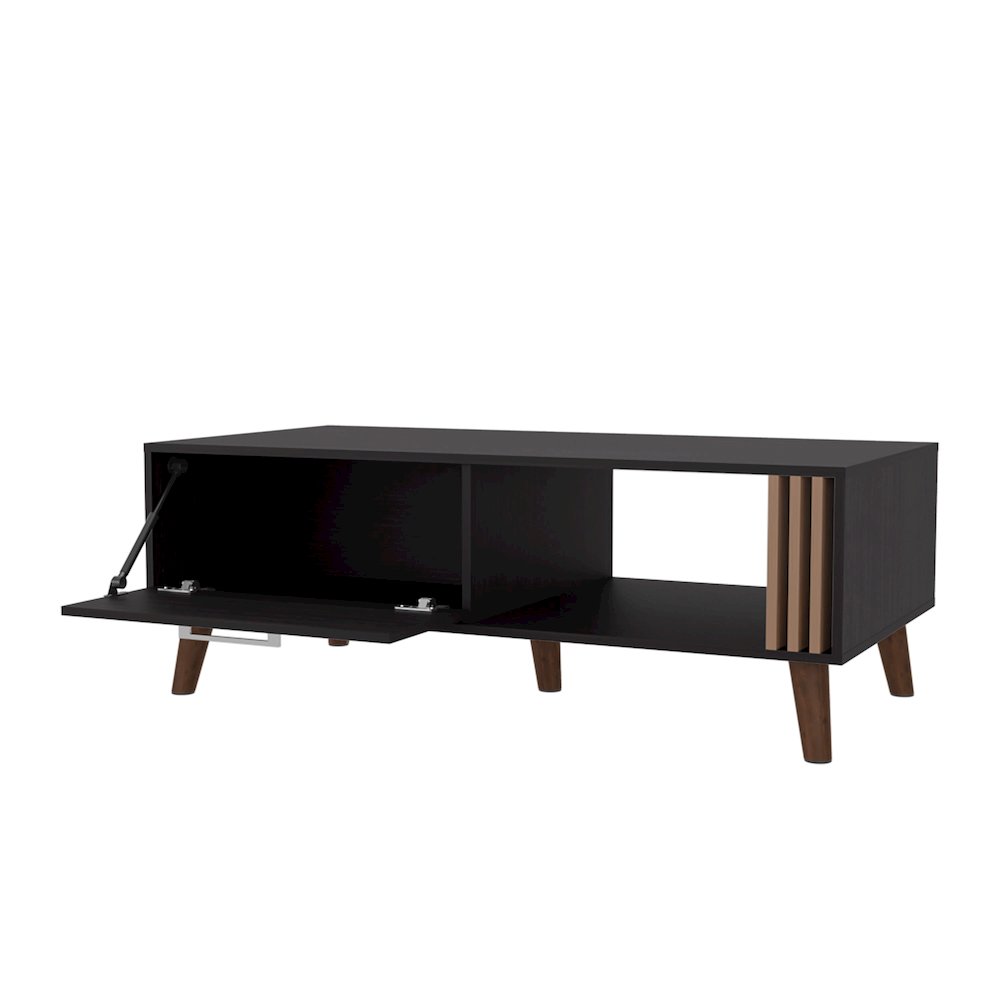 Govan Coffee Table with a Door, Conical Legs, and Open Storage, Wengue. Picture 6
