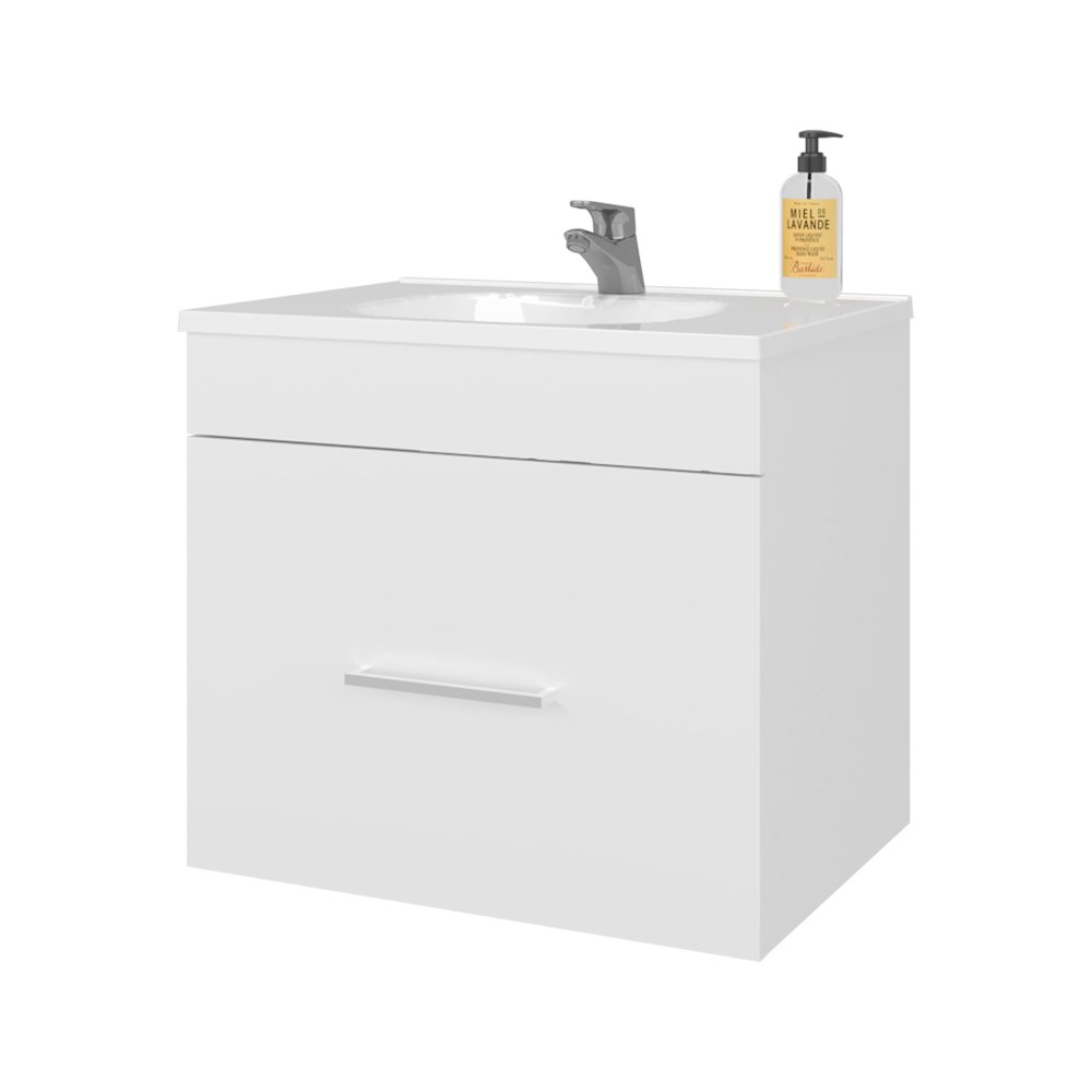 Story Floating Bathroom Vanity Set with Sink, One Drawer White. Picture 8