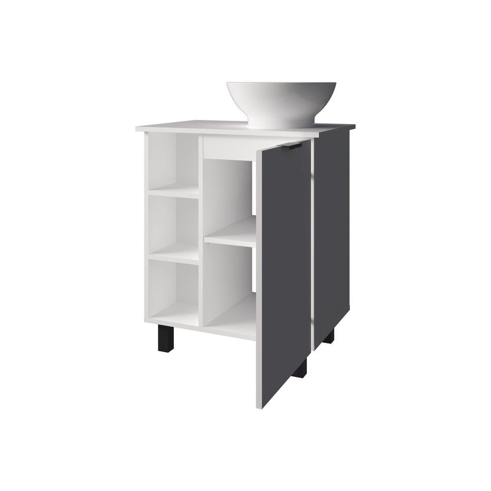 Pinal Bathroom Vanity, Single Door, 8 Storage Shelves (6 Open + 2 Closed) White. Picture 6