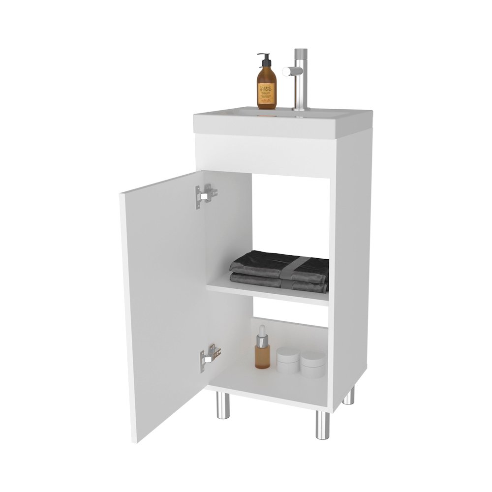 Oracle Bathroom Vanity, Single Door, Two Storage Shelves, White. Picture 8