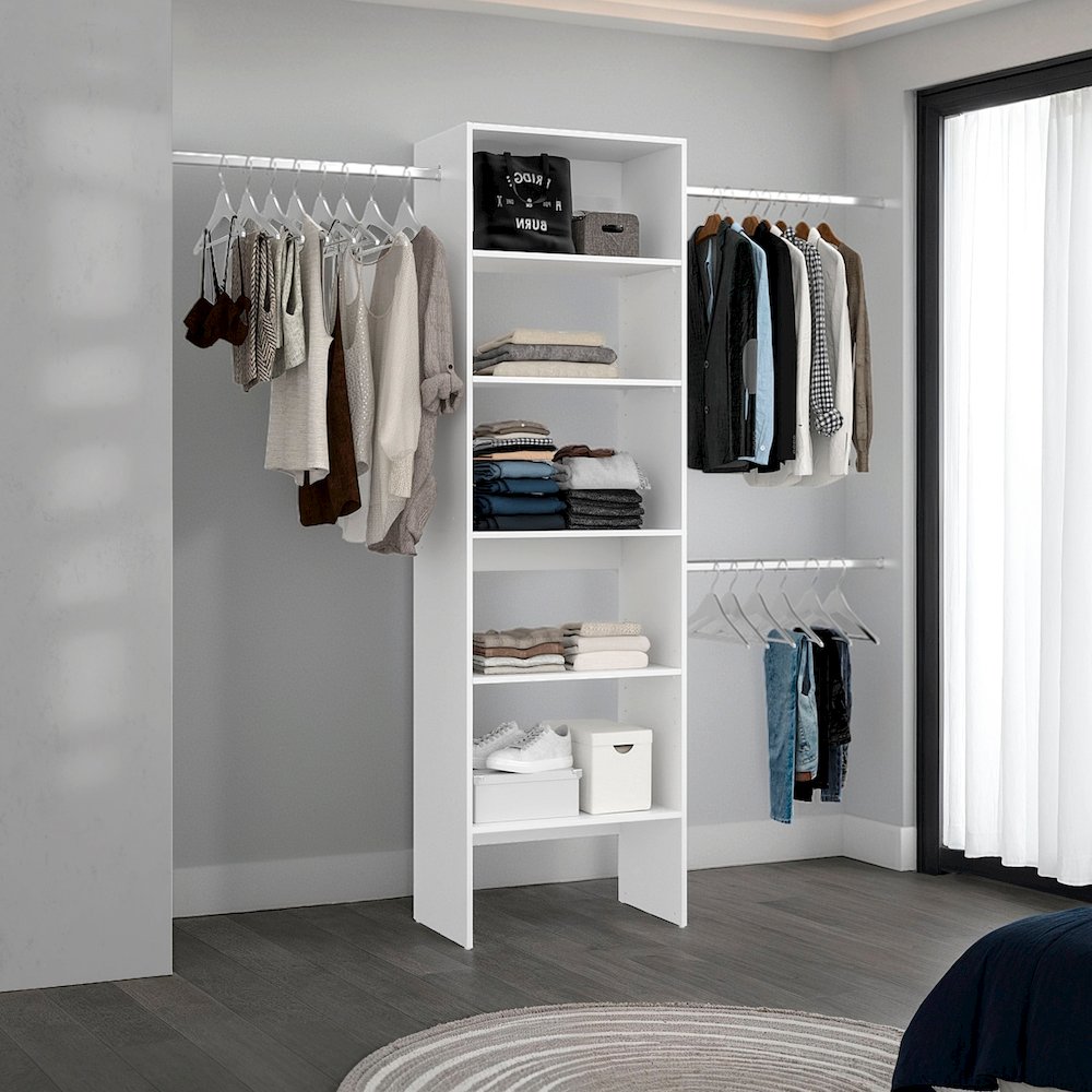 Elara Vertical Closet Organizer with Open Shelves and Hanging Bars for Clothing. Picture 1