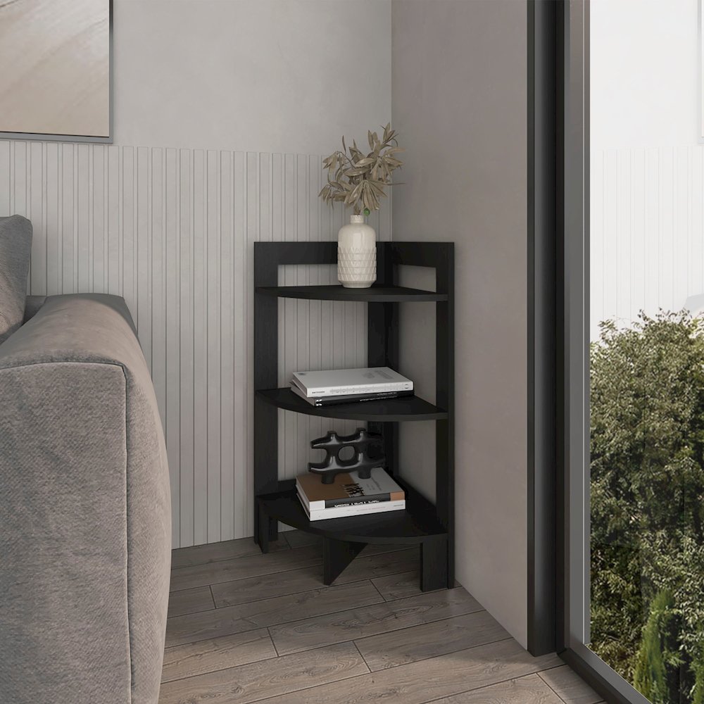 Gisela Corner Shelf With Three Shelves, Wenge. Picture 5