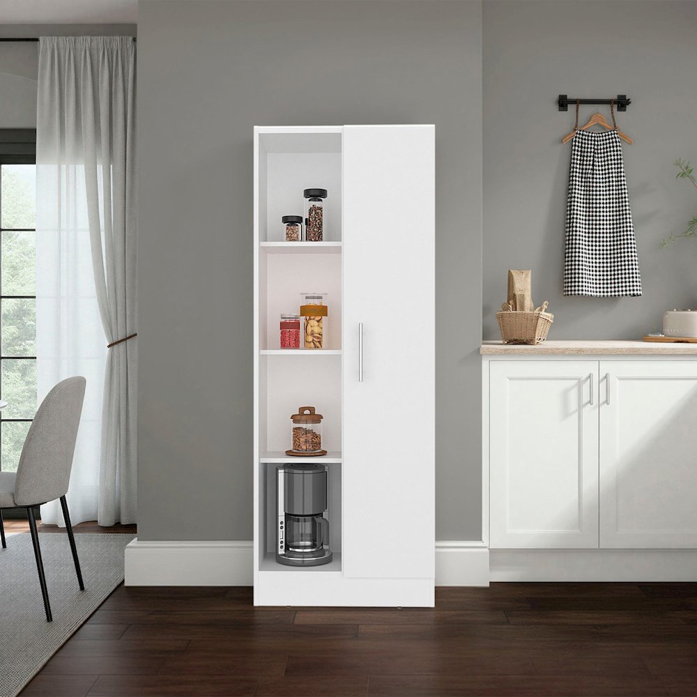 Kitchen Pantry Cabinet with 3 Closed and 3 Open Compartments for Storage, White. Picture 2