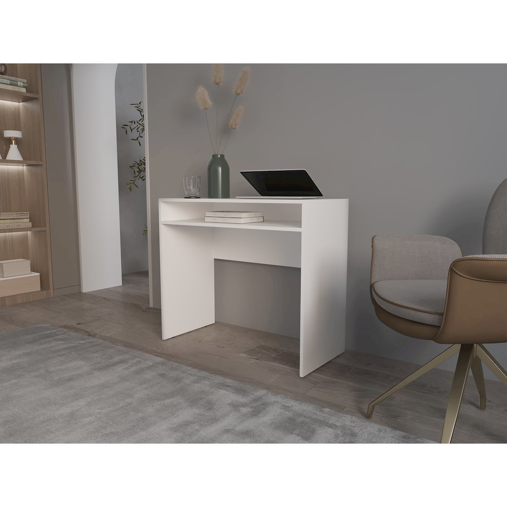Estill Desk in Melamine With Storage, White. Picture 4