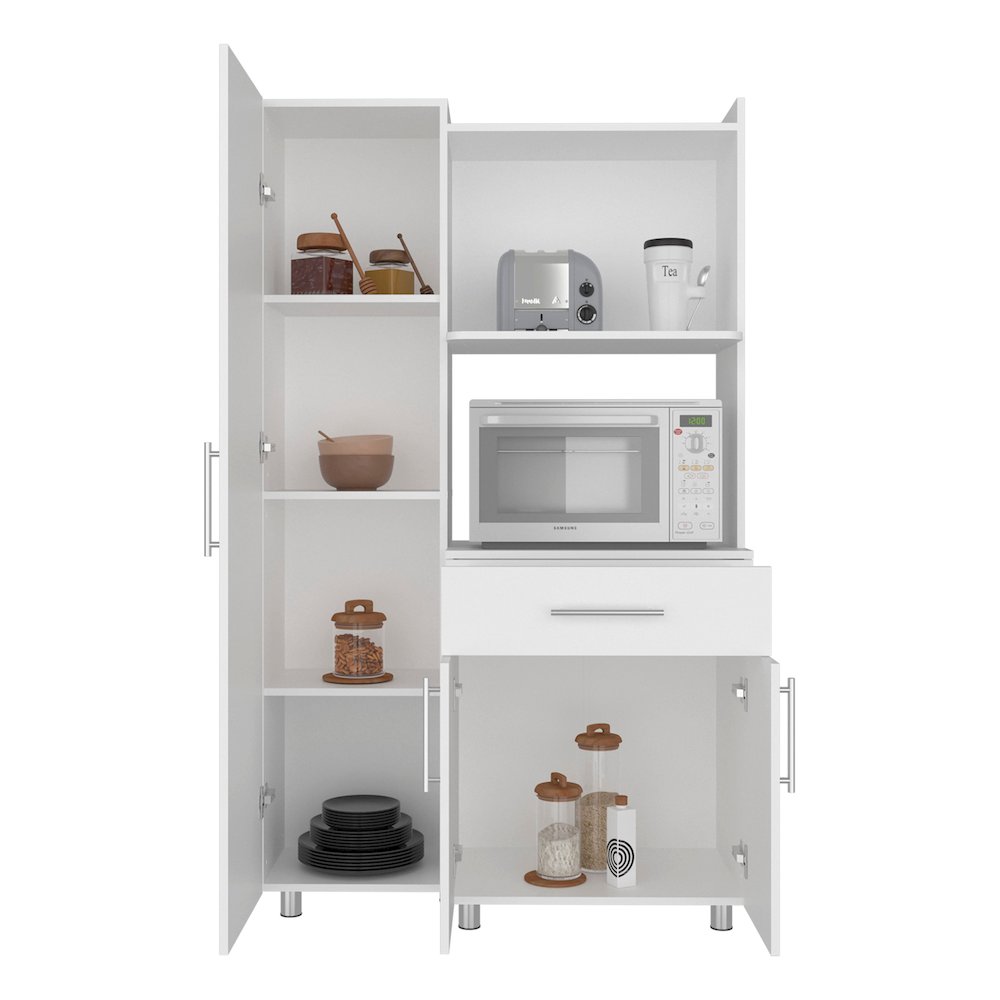 Soul Kitchen Storage Cabinet with Microwave Shelf, Drawer, and Open Compartments. Picture 6