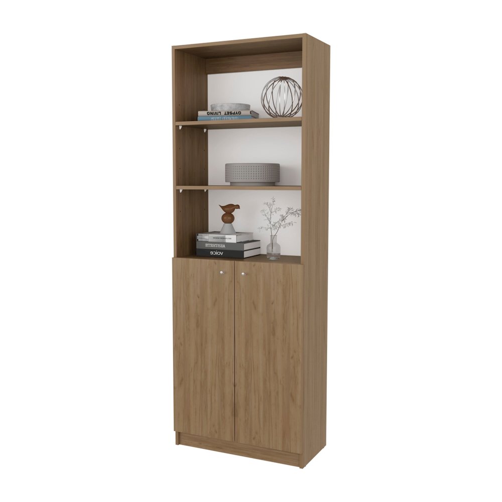 Beyerville Bookcase with Open Storage and 2 Doors, Natural Oak and White. Picture 8