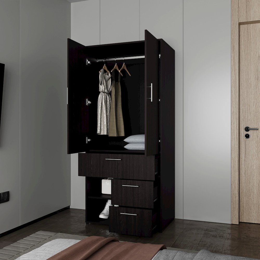 Care Free Multi-Storage Wardrobe with Rod and Shelving, Wenge. Picture 8