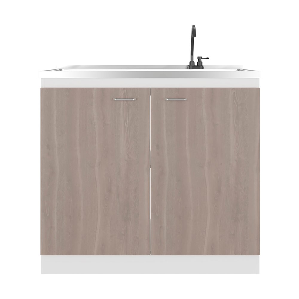 Extremo Kitchen Storage Cabinet with 2 Doors and 3 Shelves, White and Light Grey. Picture 1