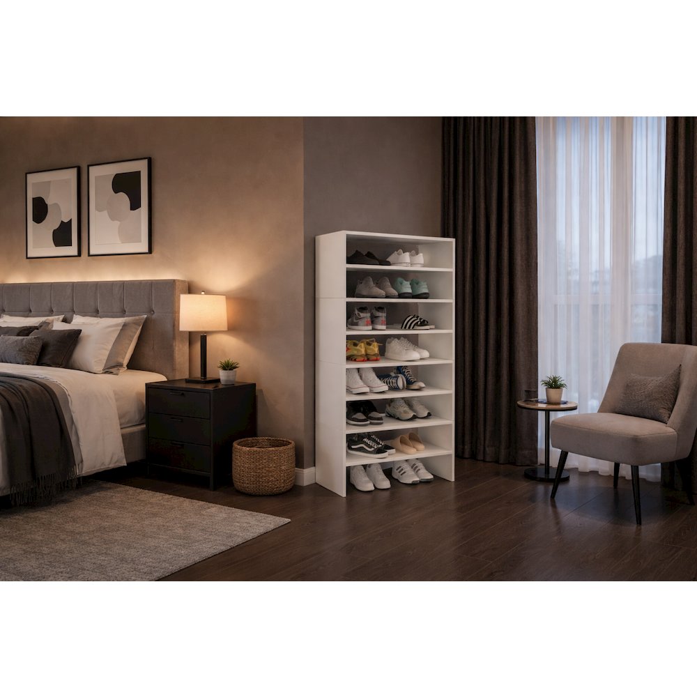 Berlin Shoe Rack with Open Shelves,  Ideal for Modern Home Spaces, White. Picture 2