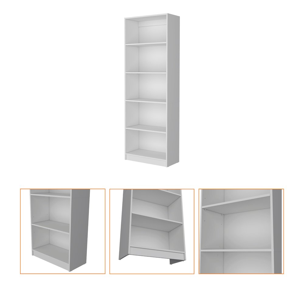 Sutton 4 Shelves Bookcase with Modern Storage Shelves, White. Picture 3