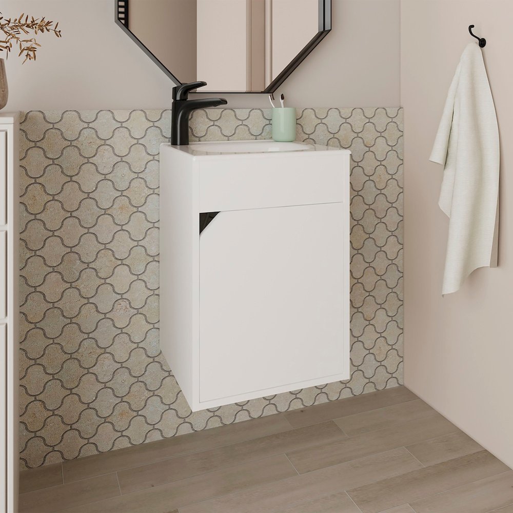 Nelson Bathroom Floating Vanity with a Door, White. Picture 4