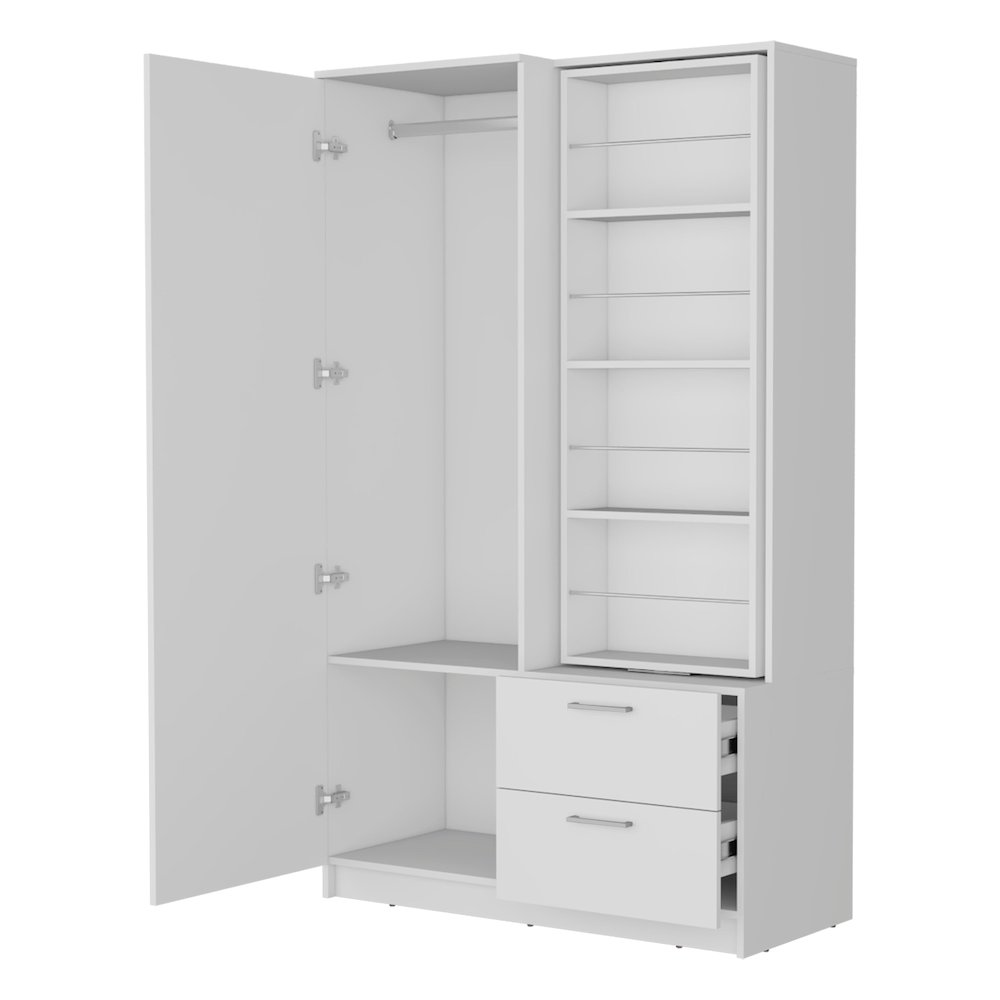 Thatcher Armoire- wardrobe, shoe storage and 2 - drawer, White. Picture 3