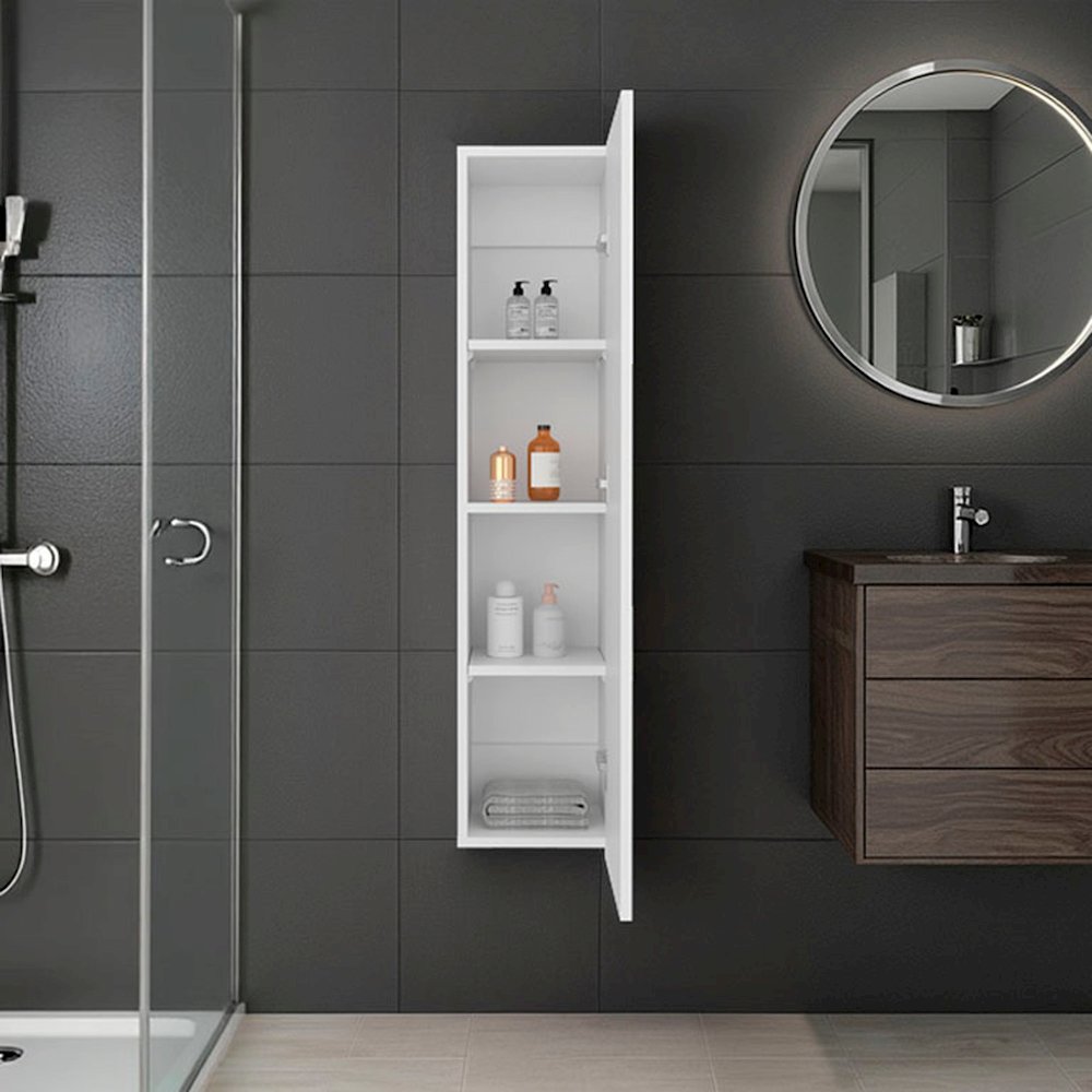 Vento Vertical Wall Bathroom Cabinet with Door for Efficient Organization, White. Picture 4