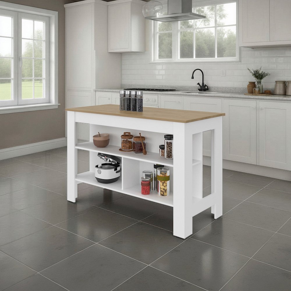 Yoder Kitchen Island with Open Storage Shelves for Home Organization. Picture 2