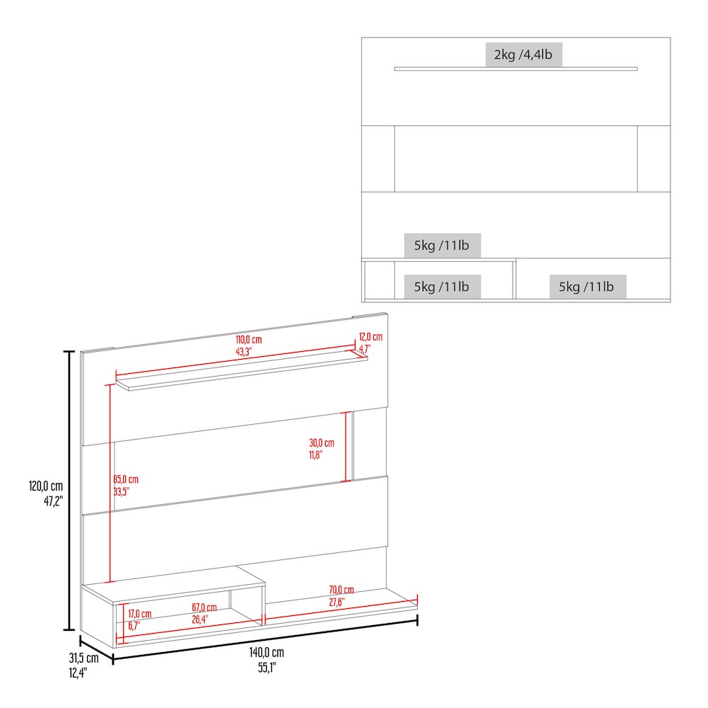 Irmo Wall-Mounted Entertainment Center with Shelves, White. Picture 6
