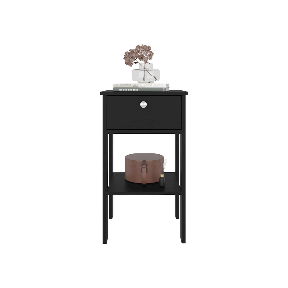 Shongopovi One Drawer Nightstand with Open Shelf, Compact Design, Wenge. Picture 6