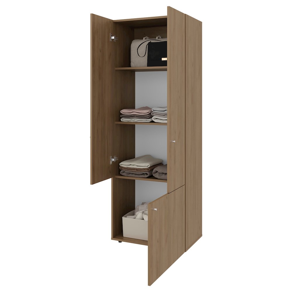 3-Door Tall Wardrobe Cabine 4 Shelves–Freestanding Storage Armoire, Natural Oak. Picture 2