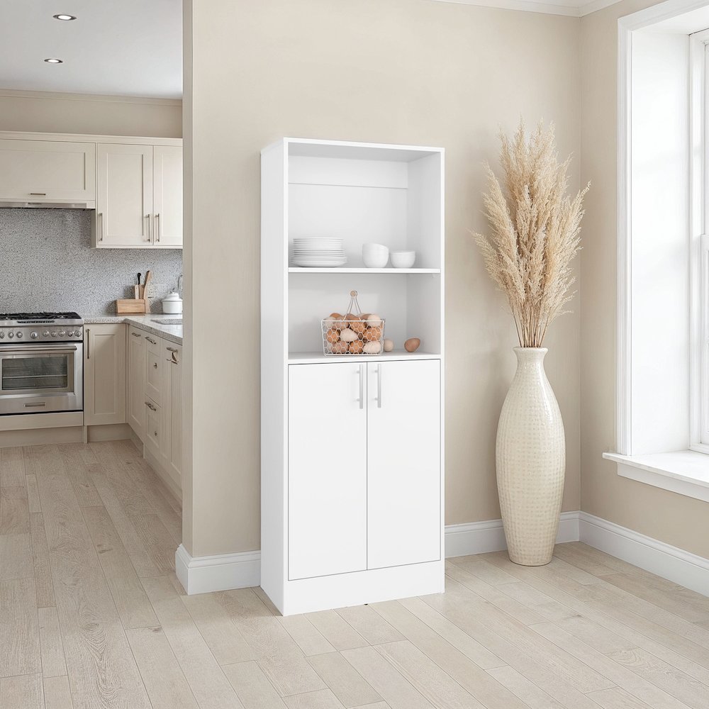 Insite Kitchen Storage Cabinet with 3 Shelves and 2 Closed Compartments, White. Picture 2