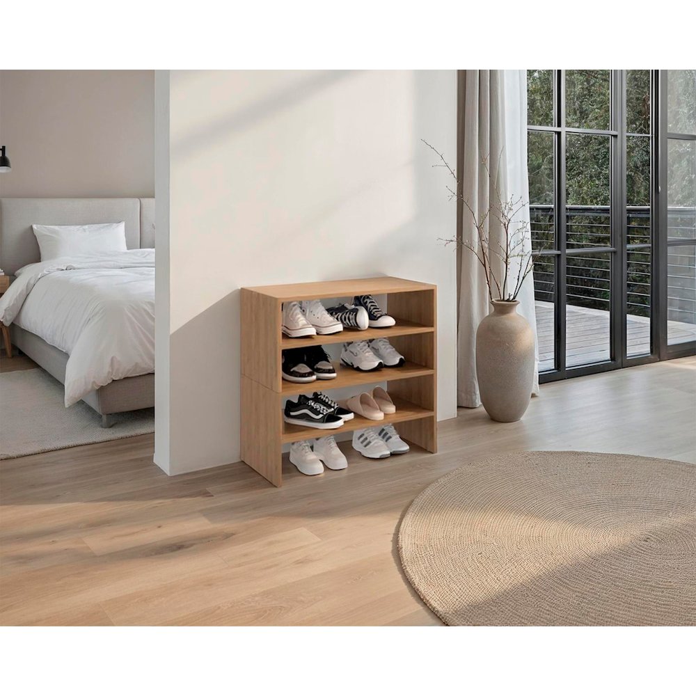 Orion Modern Shoe Rack Functional Design for Bedroom and Entryway, Natural Oak. Picture 2
