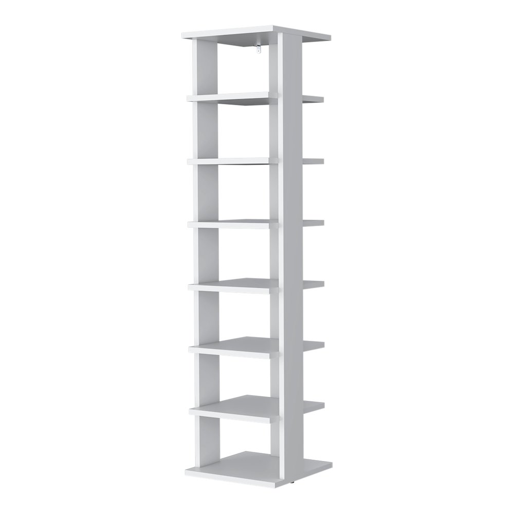7-Tier Tall Vertical Shoe Rack, Freestanding Organizer with Open Shelves, White. Picture 1