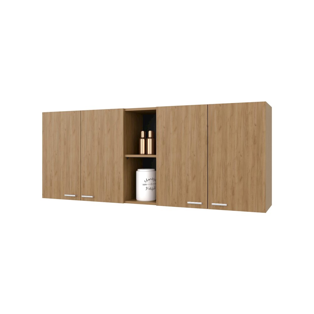 Wall Cabinet kitchen in Melamine wit 4 Doors  and Open Storage, Natural Oak. Picture 8