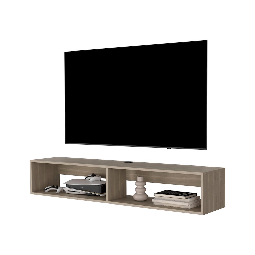 Central Floating media rack in melamine with two shelves,white oak. Picture 4