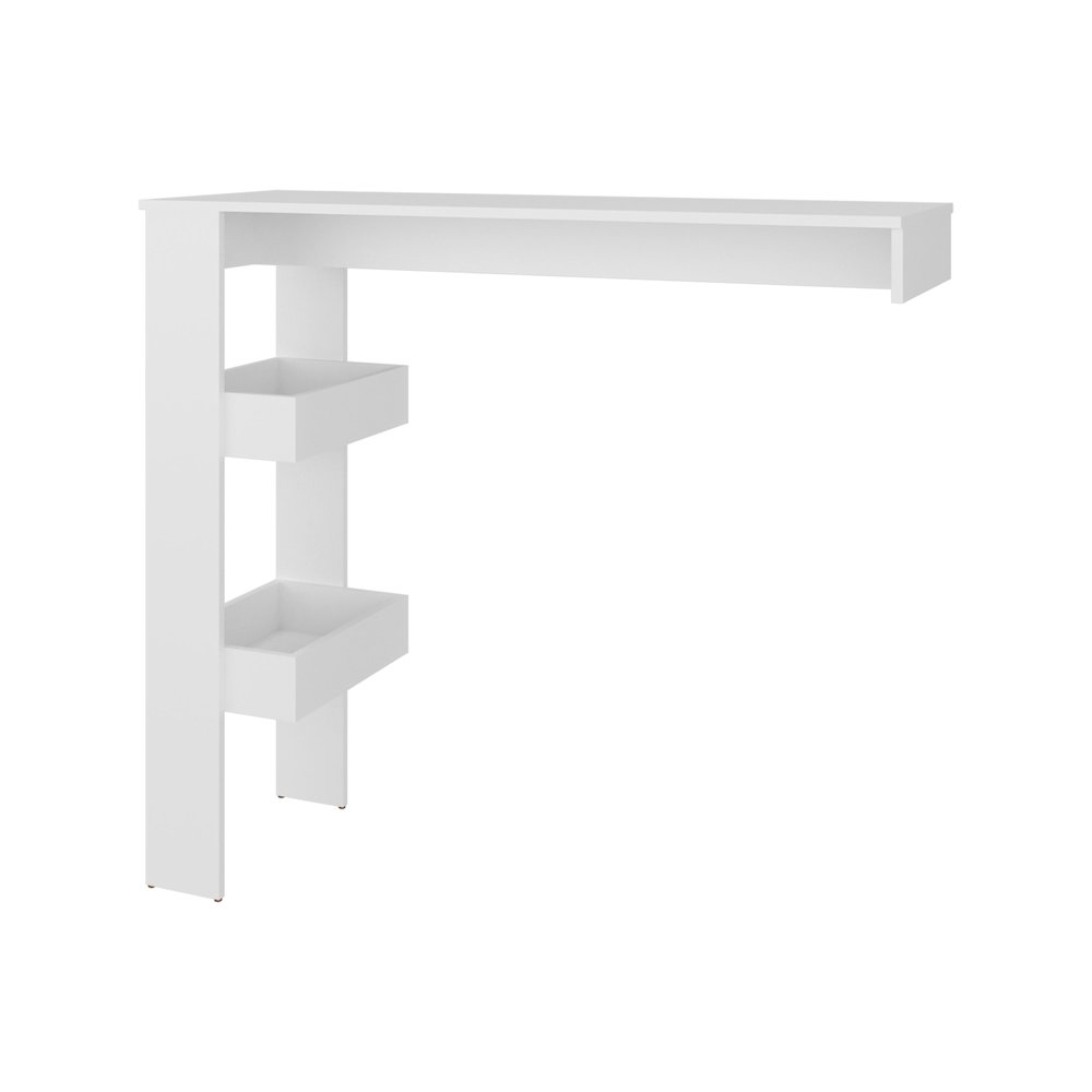 Drysdale Bar Table, Three Open Side Shelves, Modern Design, White. Picture 2