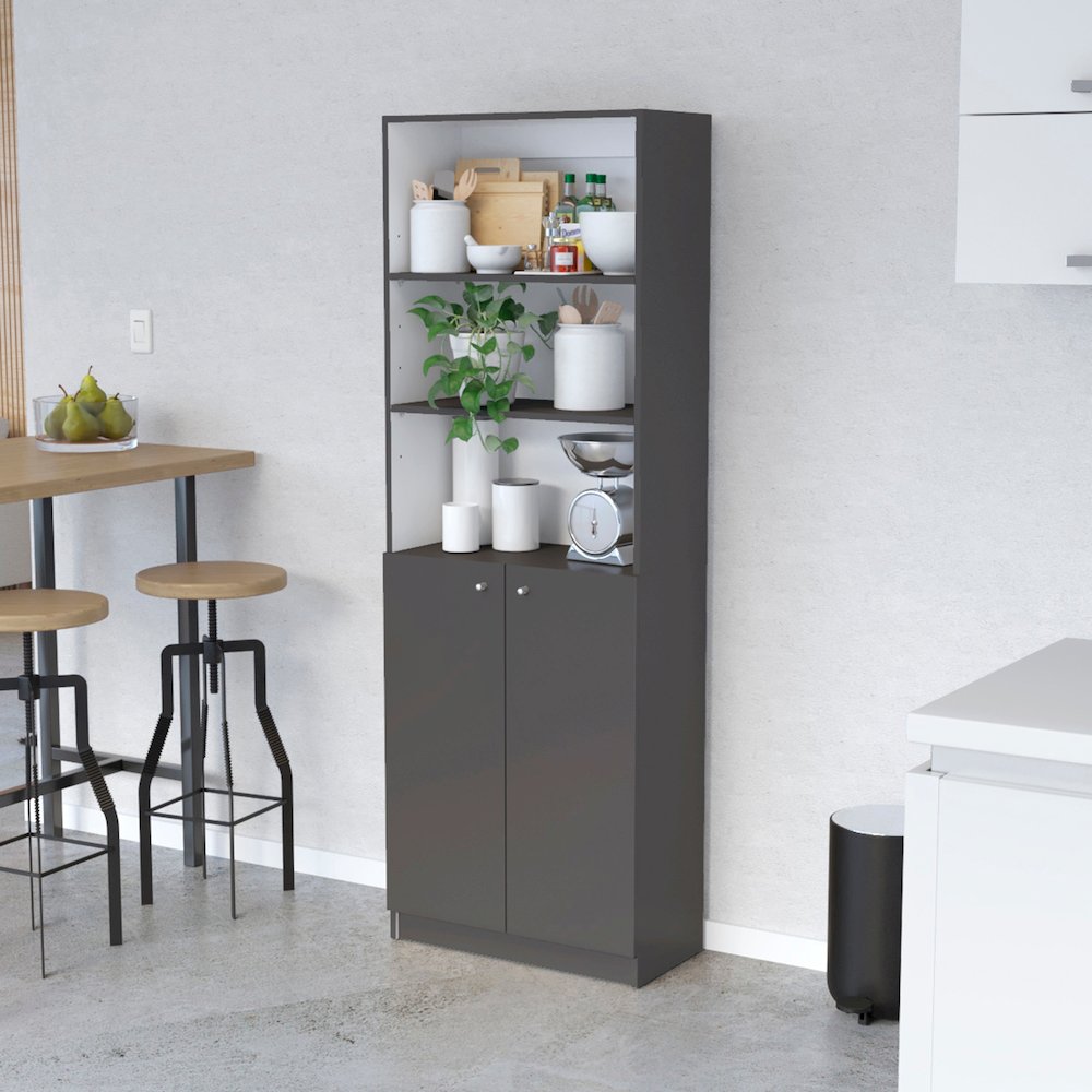 Sutton 2-Door Bookcase, Storage with Multi-Level Shelves, Matt Gray / White. Picture 4