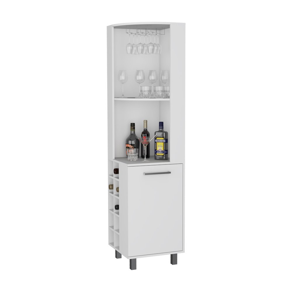Leah Corner Bar cabinet with ample storage and wine rack, White. Picture 8