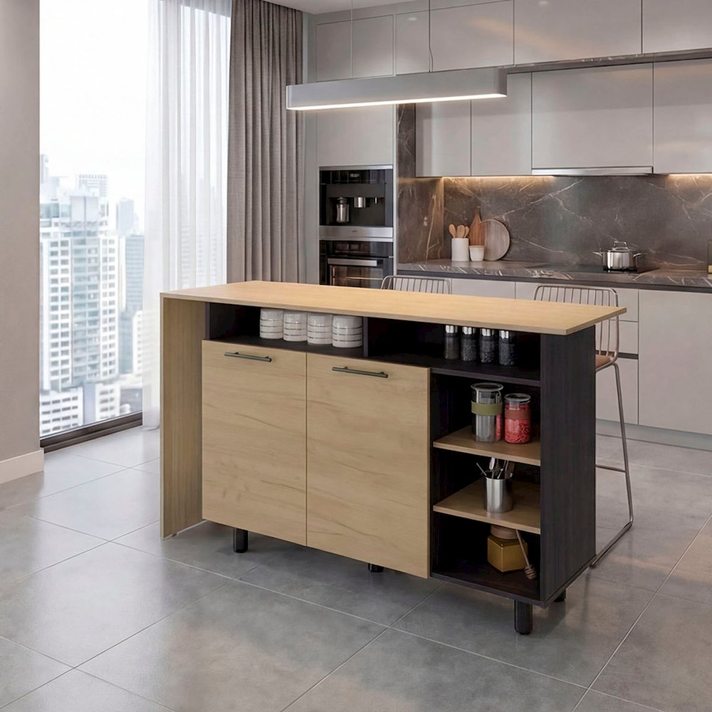 Modern Kitchen Island with Storage Shelves and Cabinets for Kitchen Organization. Picture 2