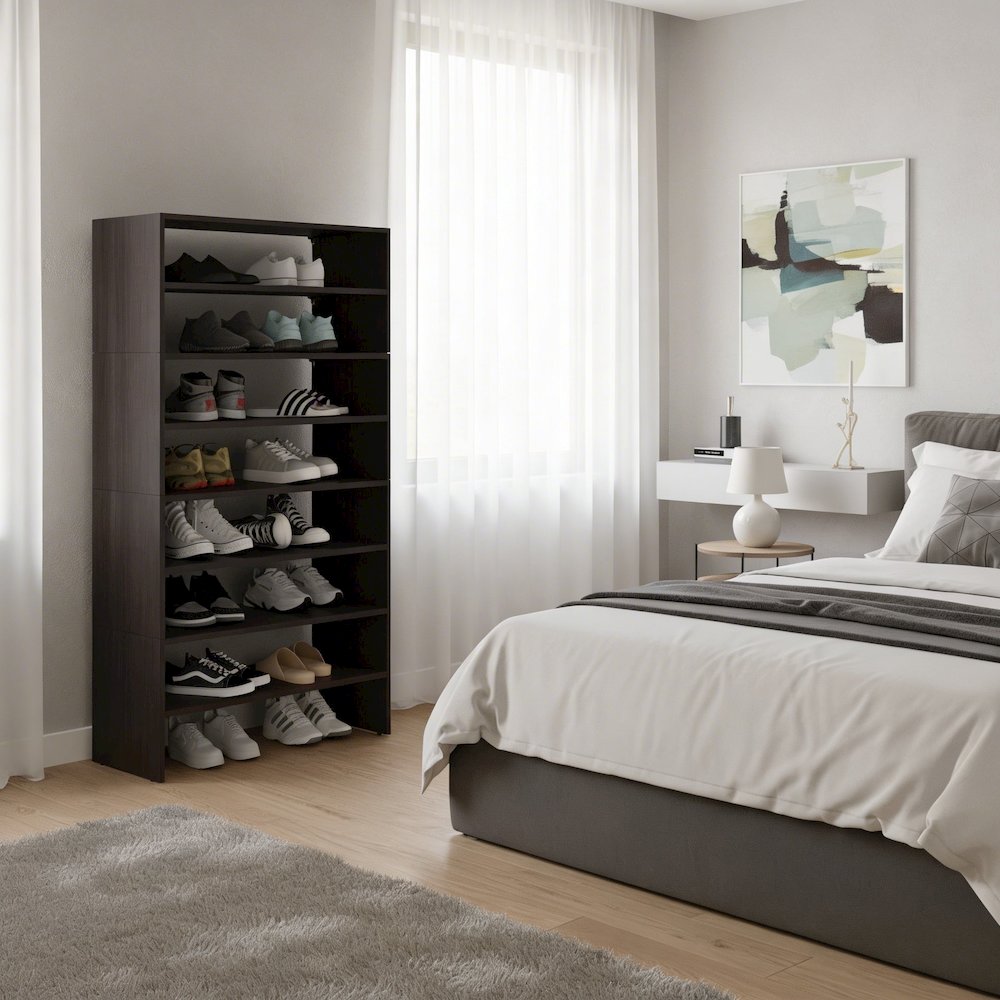 Houston Modern Shoe Rack Stylish Design for Bedroom and Hallway, Wengue. Picture 2