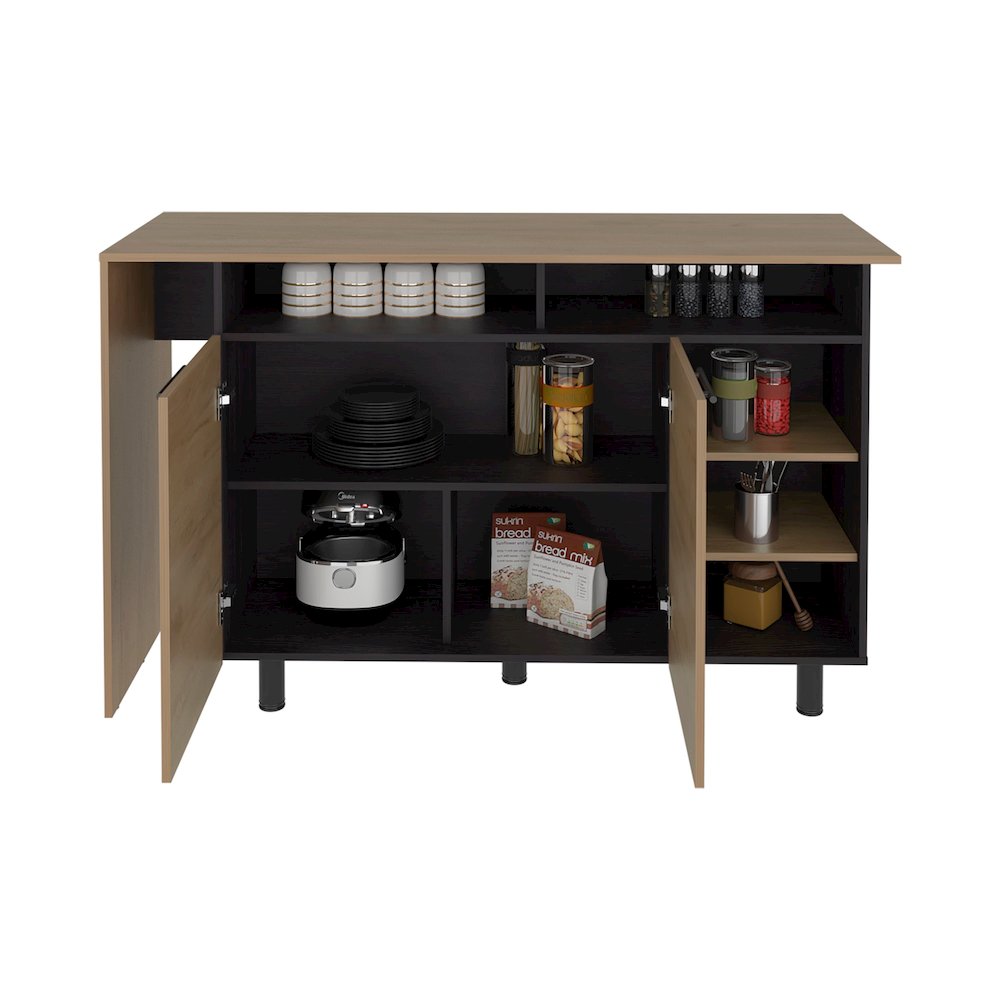 Modern Kitchen Island with Storage Shelves and Cabinets for Kitchen Organization. Picture 5