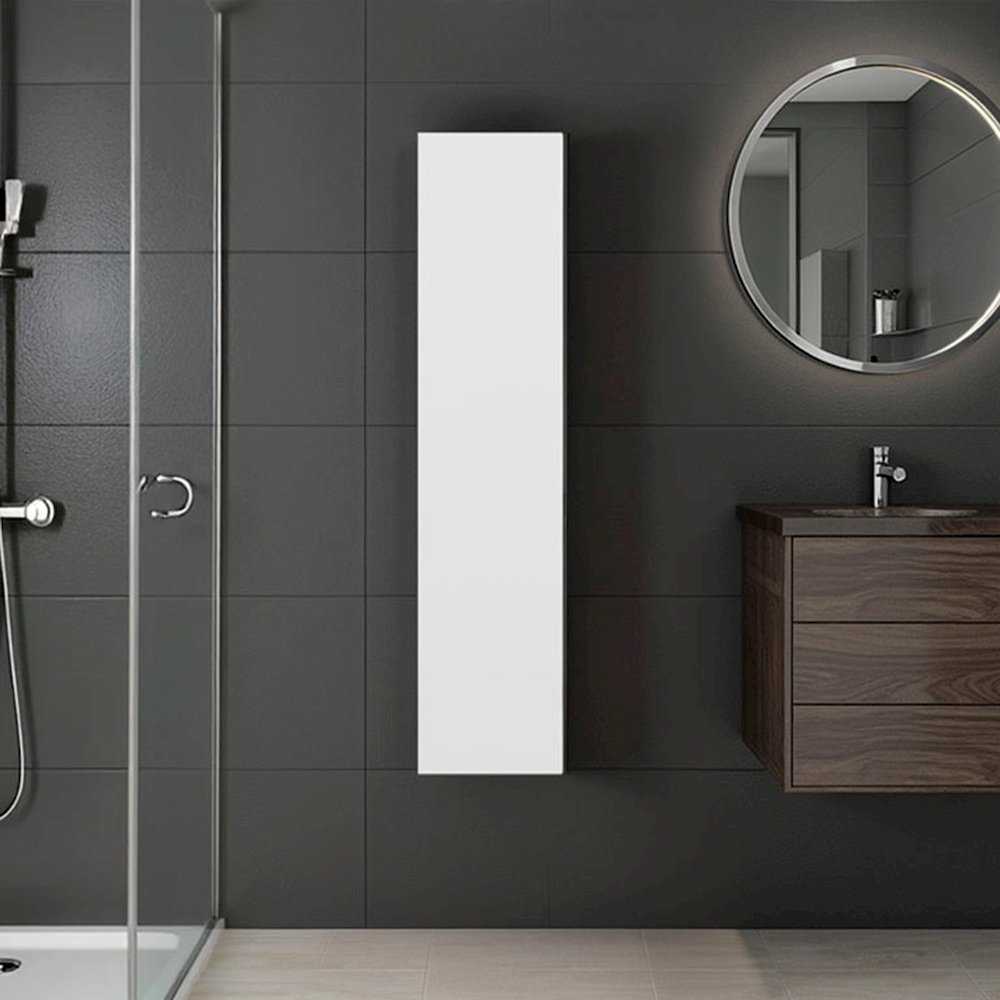 Vento Vertical Wall Bathroom Cabinet with Door for Efficient Organization, White. Picture 2