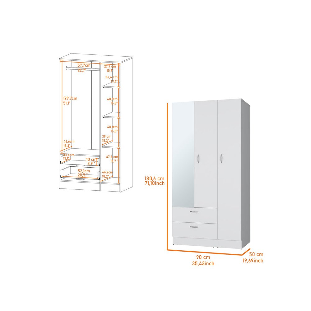 Modern Wardrobe with Ample Storage,a mirror, two Drawers, Four Shelves. Picture 6